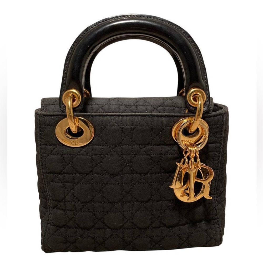 Auth Christian Dior Mini LADY DIOR Black & Gold vintage bag